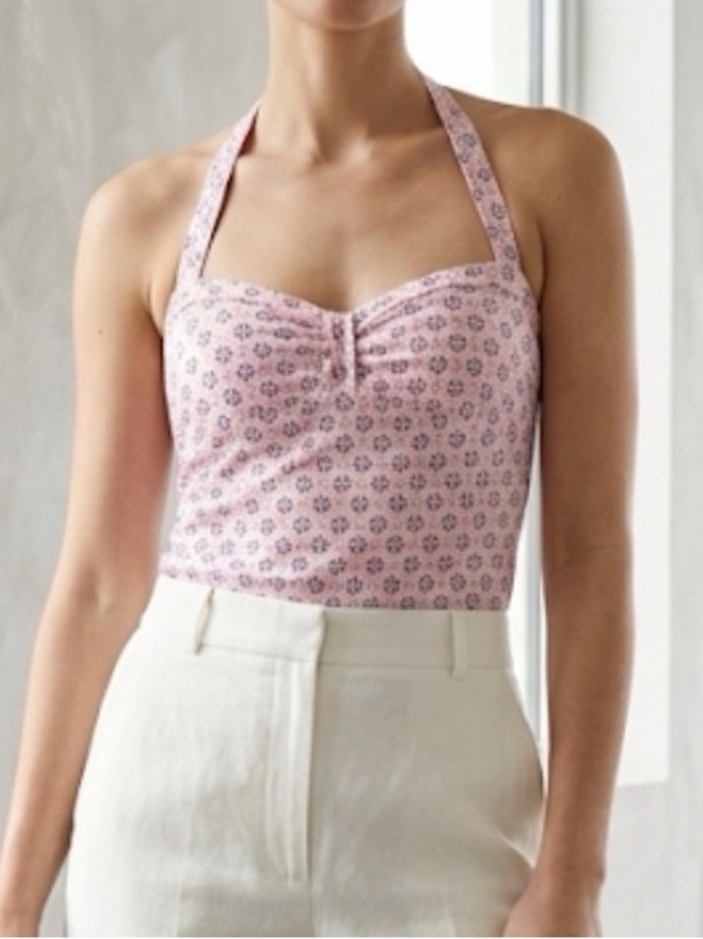 L.e.i. Y2K halter Pink Floral Tankini Top XL romantic casual Barbiecore academia